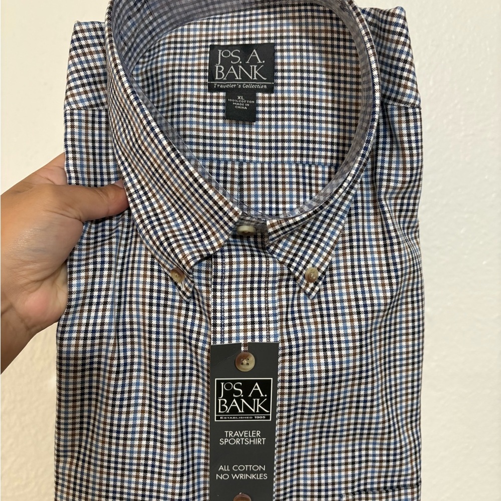 Jos. A. Bank Blue and Brown Checkered Men's Shirt